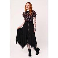 Hell Bunny Women's Quinn Black Midi Skirt With Hook & Eye Detail & Lace Hem | Size: 2XL