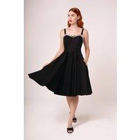 Hell Bunny Women's Gracie Black Sweetheart 50s Midi Dress With Lace Bow Detail | Size: XS