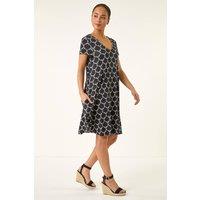 Roman Women's Petite Abstract Pocket Swing Dress in Black | Size: 10