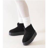 Love Lace Women's Snow Boots Slip On High Platform Comfort Round Toe Insulated in Black | Size: 7.5