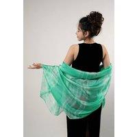 Silk and Bears Women's Jade Green Shibori Silk Scarf - Hand-Dyed Mulberry Silk Shawl Wrap, Wedding Guest & Spring Cover Up in Mint | Size: 10-12R