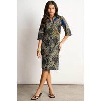 Dals Hart Women's Navy Print 3/4 Sleeve Shirt Dress | Size: Small