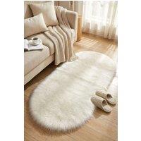 Living and Home 60Cm*120Cm Oval Handmade Shag White Rug | Size: 60 cm x 120 cm