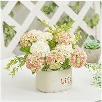 Living and Home Artificial Hydrangea Flower in Ceramic Planter for Desktop Decoration in White