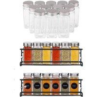 Living and Home 2Pcs Wall-mounted Spice Racks and 12/24 Spice Jars Set in Silver | Size: 24 Pack