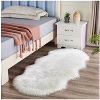 Living and Home 60x150cm Faux Fur Sheepskin Curved Edge Rug for Bed Sofa Floor in White | Size: 60 cm x 150 cm