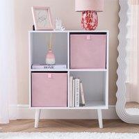OHS Pair of 2 Matte Velvet Cube Storage Boxes in Pink