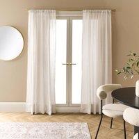 OHS Linen Look Voile Curtains 2 Panels Net Rod Slot Top Pair in Ivory | Size: 140 cm width x 220 cm drop