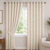 Luxury Living Jacquard Leaf Ring Top Curtains - Fully Lined Silk Look in Cream | Size: 117 cm width x 229 cm drop