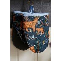 Ulster Weavers 'Connie the Cow' Trees Print Pair of Micro Mitts in Navy