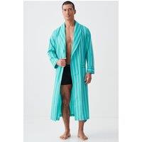 British Boxers Men's New York Turquoise Stripe Crisp Cotton Dressing Gown | Size: XL