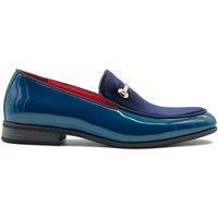 XPOSED Men's Elegant Velvet Loafers With Gold Buckle in Blue | Size: 8