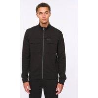 Duck&Cover Tames Men's Textured Twill Zip-Through Top - High Neck Utility Jacket with Front Flap Pockets in Black | Size: Small
