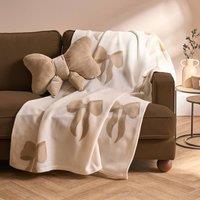 OHS Bows Polar Fleece Soft Warm Throw Blanket in Cream | Size: 120 cm x 150 cm