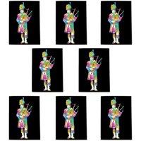 Wee Blue Coo Scottish Bagpipe Piper Colourful Scotland Art Cards Pack of 8, A6 | Size: 8 pack