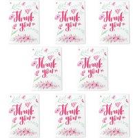 Wee Blue Coo Thank You Cards - Florals Pink Flowers Pack of 8 Blank Inside A6 | Size: 8 pack