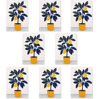 Wee Blue Coo Lemon Tree Plant Lover Yellow Blue Bright Simple Art Cards Pack of 8 | Size: 8 pack