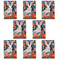 Wee Blue Coo Bunny Rabbit Colourful Bold Vibrant Flowers Easter Art Cards Pack of 8 | Size: 8 pack