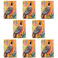 Wee Blue Coo Pleasant Pheasant Bright Bold Art Cards Pack of 8 Any Occasion, A6 | Size: 8 pack