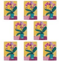 Wee Blue Coo Orchid Flower Pot Orange Lilac Green Painting Art Cards Pack of 8, A6 | Size: 8 pack