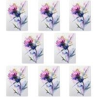 Wee Blue Coo Thistle Flower Bloom Soft Watercolour Painting Art Cards Pack of 8, A6 in Purple | Size: 8 pack