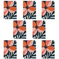 Wee Blue Coo Abstract Flower Bloom Coral Pink Blue Floral Art Cards Pack of 8, A6 | Size: 8 pack