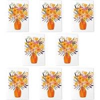 Wee Blue Coo Bright Autumnal Orange Pink Flower Bouquet Vase Art Cards Pack of 8 | Size: 8 pack