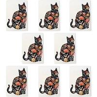 Wee Blue Coo Cat Lover Watercolour Flower Pattern Silhouette Art Cards Pack of 8 | Size: 8 pack