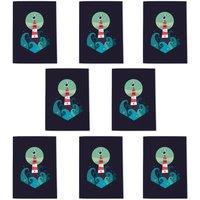 Wee Blue Coo Nautical Lighthouse Cute Puffin Sea Waves Art Cards Pack of 8, A6 in Blue | Size: 8 pack
