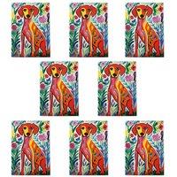 Wee Blue Coo Pet Painting Flowers Dog Lover Art Cards Pack of 8 Any Occasion, A6 | Size: 8 pack