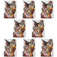 Wee Blue Coo Cat Lover Colourful Geometric Portrait Art Cards 8 Pack Any Occasion