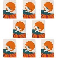 Wee Blue Coo Dove Flight Sunset Sun Simple Retro Design Art Cards Pack of 8, A6 in Orange | Size: 8 pack
