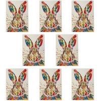 Wee Blue Coo Colourful Rabbit Portrait Bright Fun Cute Spring Art Cards Pack of 8 | Size: 8 pack