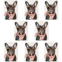Wee Blue Coo French Bulldog With Sunglasses & Bandana Dog Lovers Art Cards 8 Pack in Grey