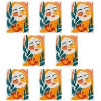 Wee Blue Coo Abstract Floral Female Orange & Teal Boho Art Cards Pack of 8, A6 | Size: 8 pack