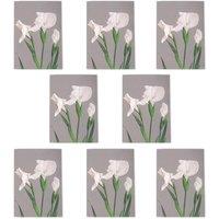 Wee Blue Coo Japanese White Irises Blooming Flowers Art Cards Pack of 8 Blank A6 in Grey | Size: 8 pack