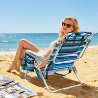 Costway Folding Beach Chair Aluminum Frame Camping Chair w/ Cooler Bag in Blue