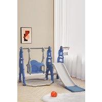 H&O Direct 3 in 1 Kids Indoor Slide for Toddlers 3-6 Baby Slide for Indoor Outdoor with Basketball Hoop in Blue