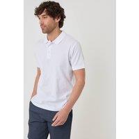 threadbare Men's Textured Cotton Polo Shirt in White | Size: Large