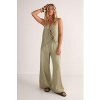 NastyGal Women's Textured Stripe Wide Leg Pants in Sage | Size: 6