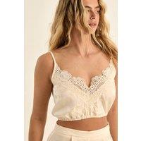 NastyGal Women's Premium Satin Lace Trim Bralet in Champagne | Size: 12