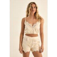 NastyGal Women's Premium Satin Lace Trim Shorts in Champagne | Size: 10
