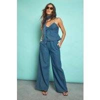 NastyGal Women's Chambray Wide Leg Co-ord Trousers in Mid Wash | Size: 12