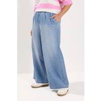 Yours Women's Pull On Wide Leg Jeans in Mid Blue | Size: 26