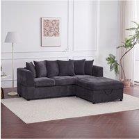 Living and Home Chenille Upholstered 3-Seater Sectional Sofa with Storage Ottoman & 6 Pillows in Grey