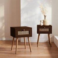 sweeek Pair of woven rattan bedside tables with drawer in Dark Brown