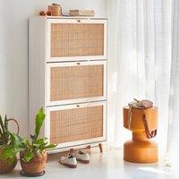 sweeek Shoe cabinet with 3 drawers wood decor & cane in Off-White