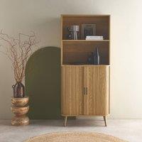 sweeek Shelf library decor grooved wood 2 sliding doors 4 levels in Beige