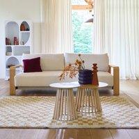 sweeek 3-seater Sofa Bed In White Boucle With Wooden Armrests