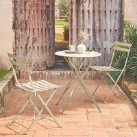 sweeek Round Folding Metal Bistro Garden Table With 2 Chairs in Beige